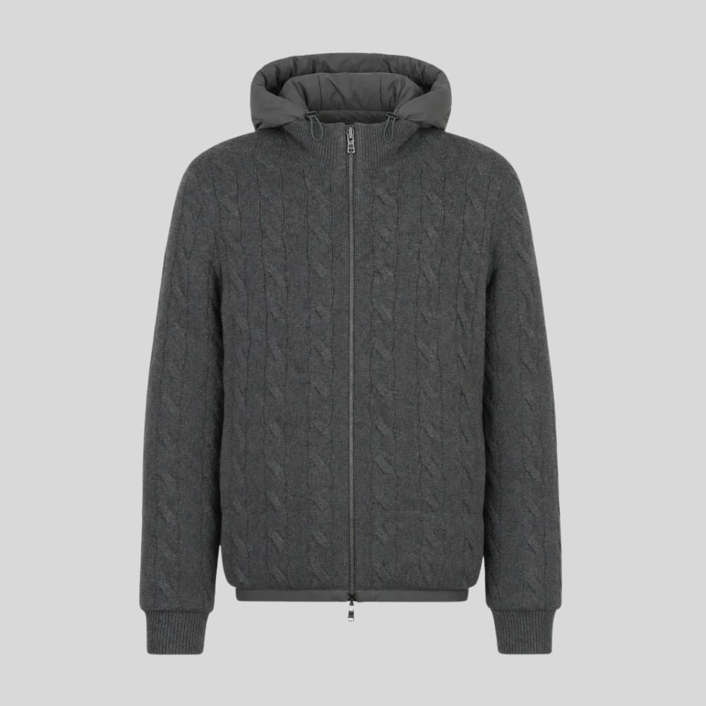 Hooded wool-blend zip jacket